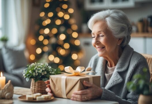 En gave til bedstemor, præsenteret med elegant indpakning og en personlig touch.