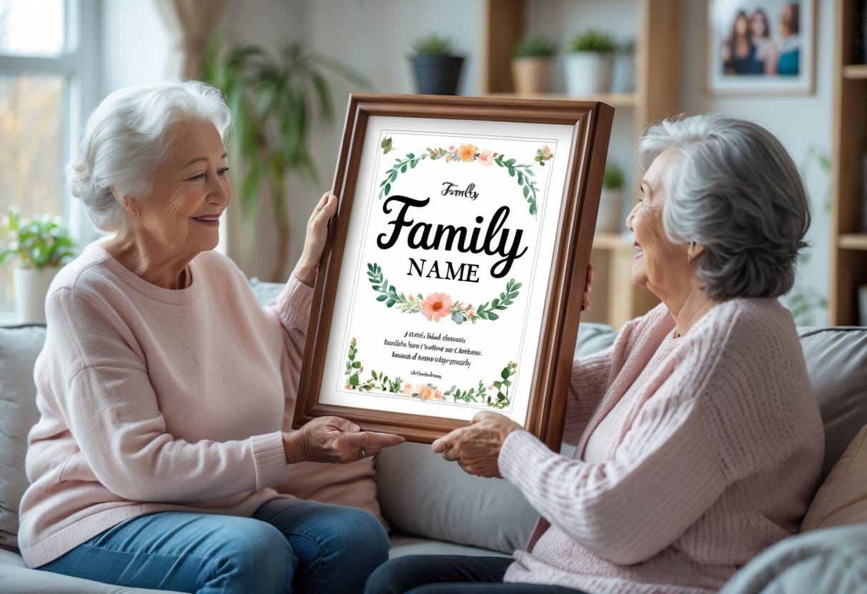 Giv din bedstemor en familieplakat med navn i gave